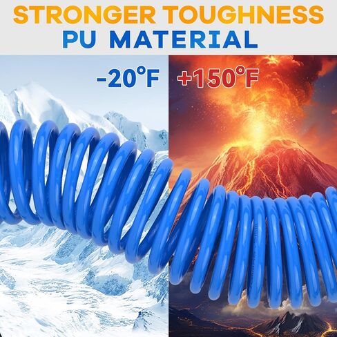 خرطوم ضاغط الهواء 1/4 في × 25 قدمًا من خرطوم الهواء مع 1/4 "تجهيزات الهواء الصناعية ومقيدات الانحناء ، وضغط العمل من 300 رطل ، والأسود in Kuwait