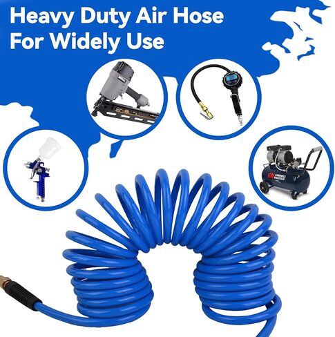 خرطوم ضاغط الهواء 1/4 في × 25 قدمًا من خرطوم الهواء مع 1/4 "تجهيزات الهواء الصناعية ومقيدات الانحناء ، وضغط العمل من 300 رطل ، والأسود in Kuwait