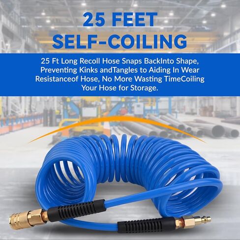 خرطوم ضاغط الهواء 1/4 في × 25 قدمًا من خرطوم الهواء مع 1/4 "تجهيزات الهواء الصناعية ومقيدات الانحناء ، وضغط العمل من 300 رطل ، والأسود in Kuwait