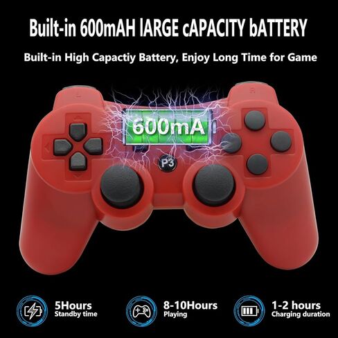 Eagolloar Wireless Controller 2 Pack for PS3, Dual Analog Bluetooth Rechargeable Game Controller for PS3 with Charging Cable,Dual Vibration- Red and Black in Kuwait