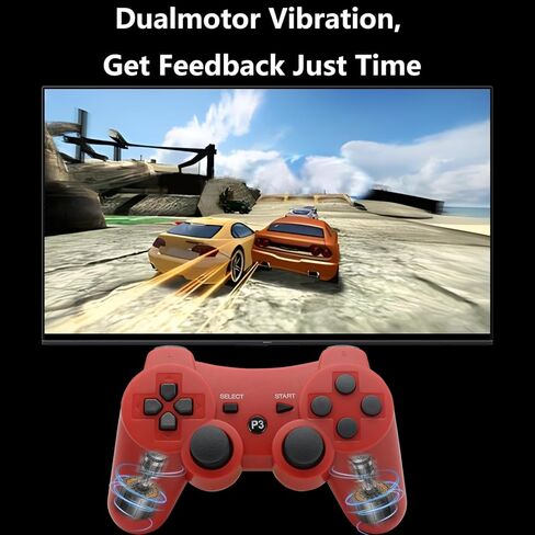 Eagolloar Wireless Controller 2 Pack for PS3, Dual Analog Bluetooth Rechargeable Game Controller for PS3 with Charging Cable,Dual Vibration- Red and Black in Kuwait