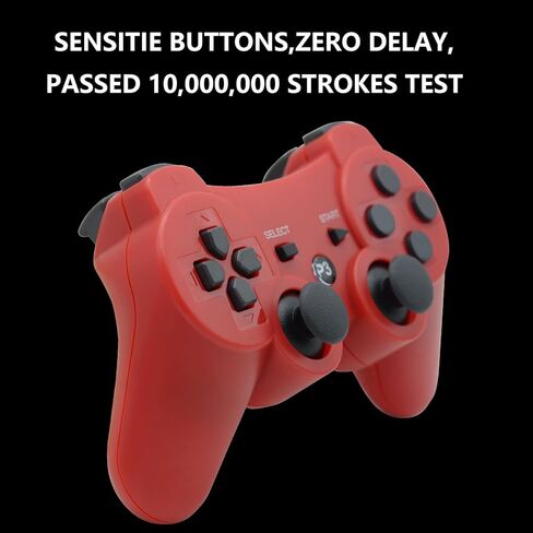 Eagolloar Wireless Controller 2 Pack for PS3, Dual Analog Bluetooth Rechargeable Game Controller for PS3 with Charging Cable,Dual Vibration- Red and Black in Kuwait
