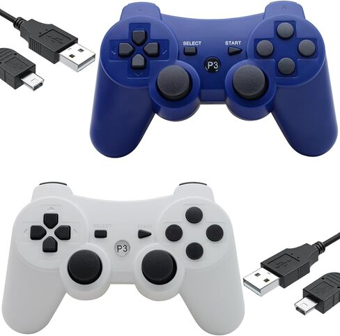 Eagolloar Wireless Controller 2 Pack for PS3, Dual Analog Bluetooth Rechargeable Game Controller for PS3 with Charging Cable,Dual Vibration- Red and Black in Kuwait