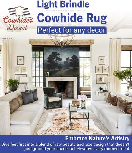 حشد البقرات المباشر البساط البقر الأصلي - Brindle الخفيف ، 72 "× 84" سجادة لغرفة المعيشة ، غرفة نوم وأكثر - ريفي ، طباعة حيوانية ، مصنوعة يدوياً ، كومة منخفضة ، مقاومة للماء ، in Saudi Arabia