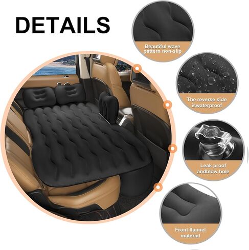 Vextone Inflatable Air Mattress Rear Back Seat Car Bed - PVC Thickened Travel Camping Air Mattress for SUV Cars, Black Sleeping Car Mattress - Universal Fit, with Pillows, Piers, Repair Pad in Saudi Arabia