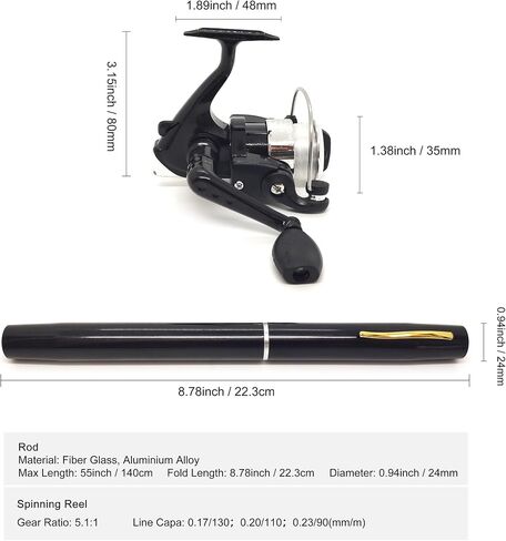 Portable Small Pen Fishing Rod Spinning Reel Combos, 38" 55" Compact Telescopic Fish Pole Kits for All Season Fishing in Rivers, Lakes, Ice, etc. in Saudi Arabia