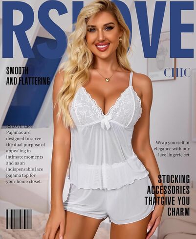 RSLOVE Womens Pajama Sets Lace Lingerie Sets 2 Piece Cami Shorts Set PJ Set Sleepwear Nightwear in Saudi Arabia
