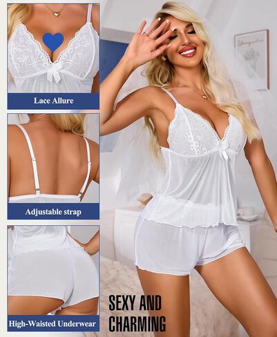 RSLOVE Womens Pajama Sets Lace Lingerie Sets 2 Piece Cami Shorts Set PJ Set Sleepwear Nightwear in Saudi Arabia