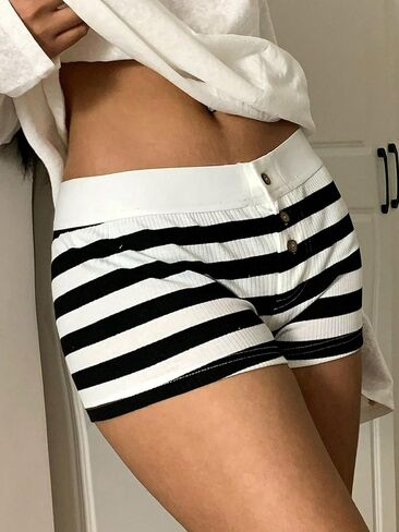 ZAFUL Women Y2K Lounge Shorts Bear Print Skinny Pajama Bottoms Elastic Button Front Sleep Shorts in Saudi Arabia