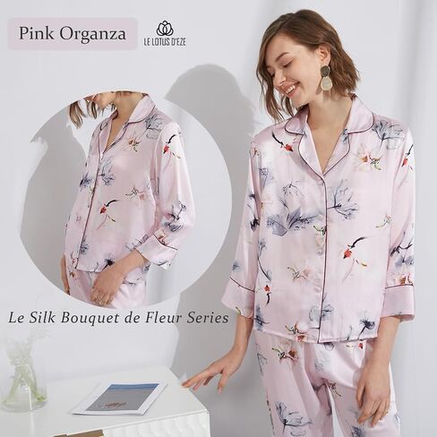 Le Silk Bouquet de Fleur Series Women's Silk Pajama تقع في أنماط زهرية حرير التوت 100 ٪ مع الأكمام والسراويل in Kuwait