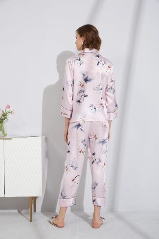 Le Silk Bouquet de Fleur Series Women's Silk Pajama تقع في أنماط زهرية حرير التوت 100 ٪ مع الأكمام والسراويل in Kuwait