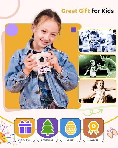 Kids Color Instant Print Camera – Kids Camera with 5 Color Photo Paper, 48MP & 1080P Video, 21 Fun Frames, 32G Card, Christmas/Birthday Gifts for Girls and Boys Ages 3 4 5 6 7 8 9 10 11 12 - in Saudi Arabia