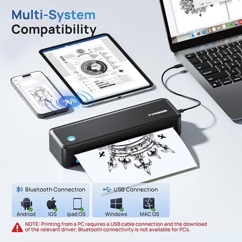 D820 Wireless Printer Compatible with Phone & Computer, Inkless Printer Supports 8.5" X 11" US Letter Size Thermal Printer Paper, Portable Printers Wireless for Travel (Matte Black) in Kuwait