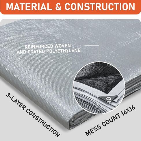 HOMESTEAD Waterproff Tarp 8' x 10', Medium Duty 10 Mil Poly Tarp Cover with Metal Grommets, Great for Outdoor Storage and Home Use - Silver/Black in Kuwait