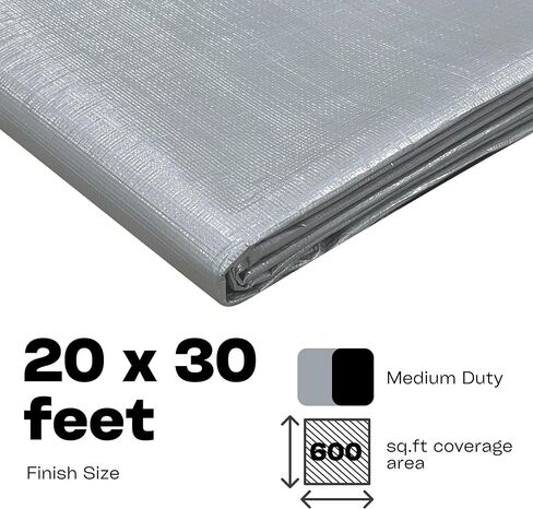 HOMESTEAD Waterproff Tarp 8' x 10', Medium Duty 10 Mil Poly Tarp Cover with Metal Grommets, Great for Outdoor Storage and Home Use - Silver/Black in Kuwait