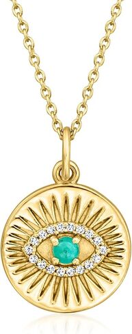 Ross-Simons Turquoise and .10 ct. t.w. White Topaz Evil Eye Pendant Necklace in 18kt Gold Over Sterling. 18 inches in Saudi Arabia