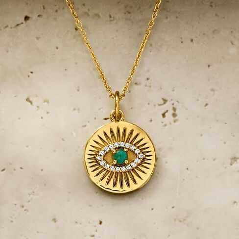 Ross-Simons Turquoise and .10 ct. t.w. White Topaz Evil Eye Pendant Necklace in 18kt Gold Over Sterling. 18 inches in Saudi Arabia