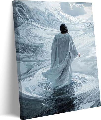 Jesus Walking On Water Canvas Wall Art Christian God Painting Wall Decor Minimalist Faith Inspirational Divine Print Poster Print Artwork for Living Foom Bedroom Christian Church Home Decoration in Kuwait