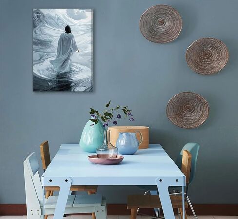 Jesus Walking On Water Canvas Wall Art Christian God Painting Wall Decor Minimalist Faith Inspirational Divine Print Poster Print Artwork for Living Foom Bedroom Christian Church Home Decoration in Kuwait