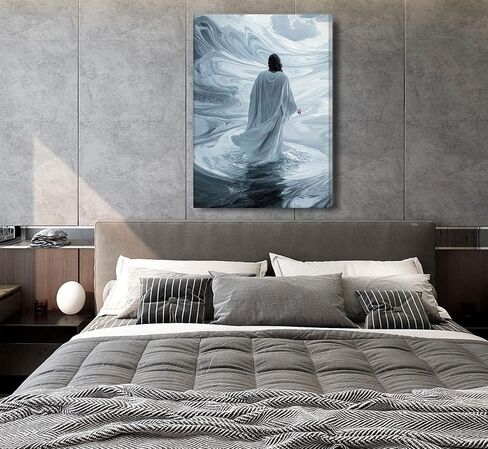 Jesus Walking On Water Canvas Wall Art Christian God Painting Wall Decor Minimalist Faith Inspirational Divine Print Poster Print Artwork for Living Foom Bedroom Christian Church Home Decoration in Kuwait