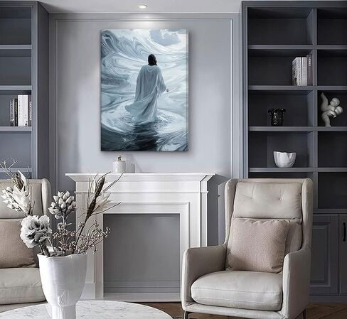 Jesus Walking On Water Canvas Wall Art Christian God Painting Wall Decor Minimalist Faith Inspirational Divine Print Poster Print Artwork for Living Foom Bedroom Christian Church Home Decoration in Kuwait
