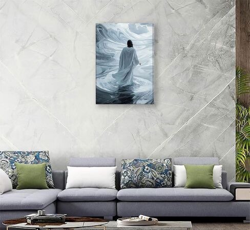 Jesus Walking On Water Canvas Wall Art Christian God Painting Wall Decor Minimalist Faith Inspirational Divine Print Poster Print Artwork for Living Foom Bedroom Christian Church Home Decoration in Kuwait