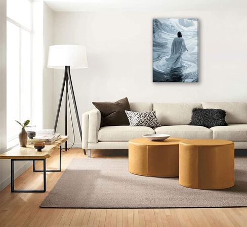 Jesus Walking On Water Canvas Wall Art Christian God Painting Wall Decor Minimalist Faith Inspirational Divine Print Poster Print Artwork for Living Foom Bedroom Christian Church Home Decoration in Kuwait