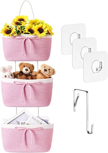 Zopeal Baby Diaper Caddy Organizer Woven Cotton Basket 3 Tier over the Door Hanging Storage Nursery Bag List, Newborn Essentials(Rainbow,Boho Rainbow) in Saudi Arabia