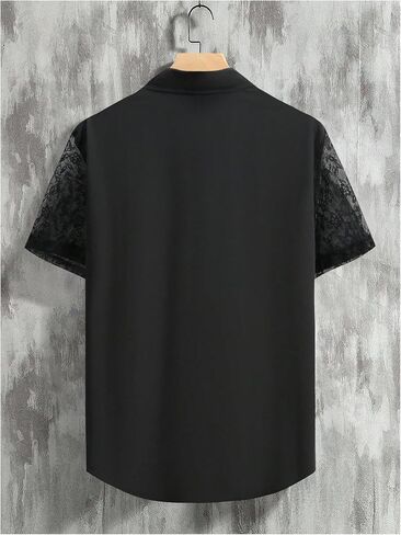WDIRARA Men's Lace Mesh Button Down Shirts Short Sleeve Collared Party Shirt Summer Tops in Saudi Arabia