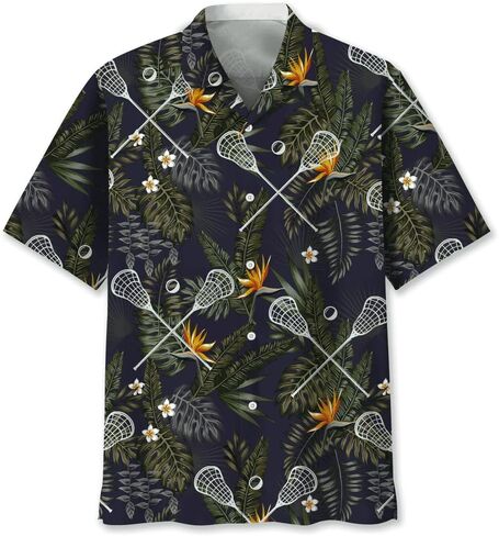 Tropical Lacrosse Team Summer Hawaiian Shirt, USA Flag Lacrosse Lover Hawaiian Short Sleeve Button Down Shirt for Men Women in Saudi Arabia