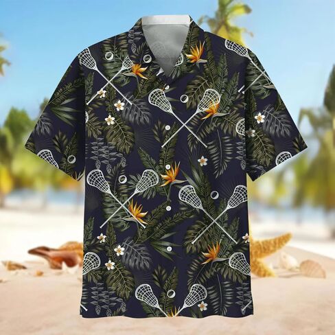 Tropical Lacrosse Team Summer Hawaiian Shirt, USA Flag Lacrosse Lover Hawaiian Short Sleeve Button Down Shirt for Men Women in Saudi Arabia