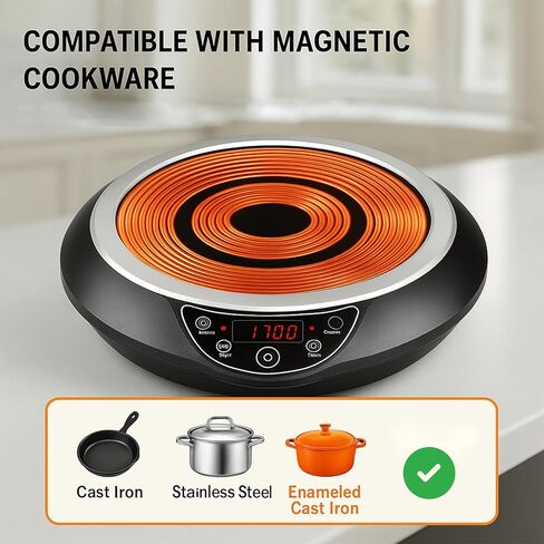 Wok Induction Cooktop 1700W (85V~120V), Even & Faster Heating Induction Wor Burner with Temprature Control, 18 Hours Timer, Auto-off, 16 Level Power Concave Stoves Electric Hot Plate Cooker in Saudi Arabia