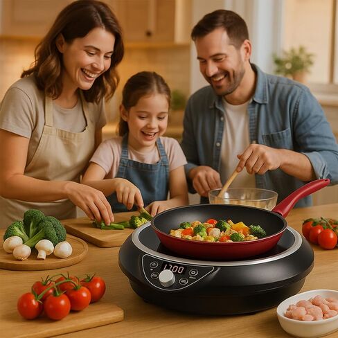 Wok Induction Cooktop 1700W (85V~120V), Even & Faster Heating Induction Wor Burner with Temprature Control, 18 Hours Timer, Auto-off, 16 Level Power Concave Stoves Electric Hot Plate Cooker in Saudi Arabia