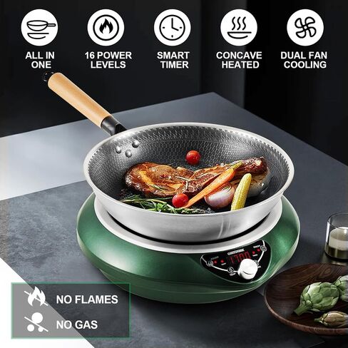 WOK Induction Cooktop 1700W (85V ~ 120V) ، حتى وأسرع وأسرع تحريض على الحث مع تحكم في Temprature ، وقوع توقيت 18 ساعة ، و 16 ساعة ، و 16 طاقة مقعرة ، in Kuwait