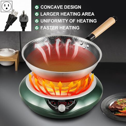 WOK Induction Cooktop 1700W (85V ~ 120V) ، حتى وأسرع وأسرع تحريض على الحث مع تحكم في Temprature ، وقوع توقيت 18 ساعة ، و 16 ساعة ، و 16 طاقة مقعرة ، in Kuwait