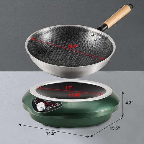 WOK Induction Cooktop 1700W (85V ~ 120V) ، حتى وأسرع وأسرع تحريض على الحث مع تحكم في Temprature ، وقوع توقيت 18 ساعة ، و 16 ساعة ، و 16 طاقة مقعرة ، in Kuwait