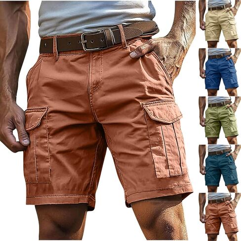 Men Cotton Linen Shorts Hiking Tactical Cargo Short Lightweight Multi Pockets Casual Golf Outdoor Work Pant Big & Tall in Saudi Arabia