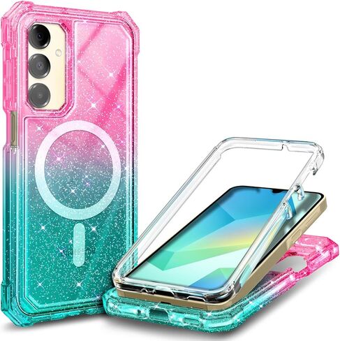 بالنسبة لحالة الهاتف Samsung Galaxy A36 5G ، فإن الحالة المغناطيسية [متوافقة مع MAG-SAFE] [10 أقدام من الدرجة العسكرية التي تم اختبارها] علبة الواقية الواقية المقاومة للصدمات (Glitter Pink/Aqua) in Kuwait