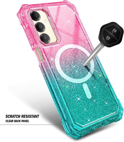 بالنسبة لحالة الهاتف Samsung Galaxy A36 5G ، فإن الحالة المغناطيسية [متوافقة مع MAG-SAFE] [10 أقدام من الدرجة العسكرية التي تم اختبارها] علبة الواقية الواقية المقاومة للصدمات (Glitter Pink/Aqua) in Kuwait