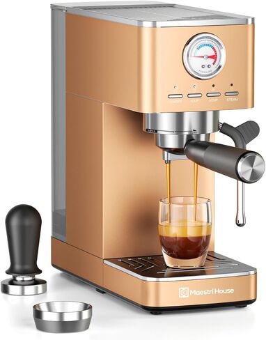Maestri House Espresso Machines ، 20 Bar Ulka Pump ، صانع الإسبريسو المدمج المدمج في الحليب البخاري المدمج ، آلة قهوة من الفولاذ المقاوم للصدأ للكابتشينو ، لاتيه ، فضية in Kuwait