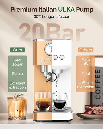 Maestri House Espresso Machines ، 20 Bar Ulka Pump ، صانع الإسبريسو المدمج المدمج في الحليب البخاري المدمج ، آلة قهوة من الفولاذ المقاوم للصدأ للكابتشينو ، لاتيه ، فضية in Kuwait