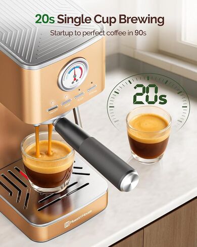Maestri House Espresso Machines ، 20 Bar Ulka Pump ، صانع الإسبريسو المدمج المدمج في الحليب البخاري المدمج ، آلة قهوة من الفولاذ المقاوم للصدأ للكابتشينو ، لاتيه ، فضية in Kuwait