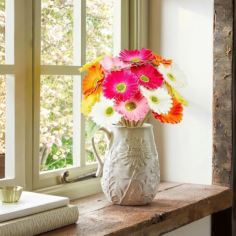 SITUMEIZI 15Pcs Artificial Gerbera Daisies Flowers Fake Daisy Faux Mums Daisy Flower 15 Inch for Home Kitchen Decor (White,Pink,Yellow,Orange,Rose) in Saudi Arabia