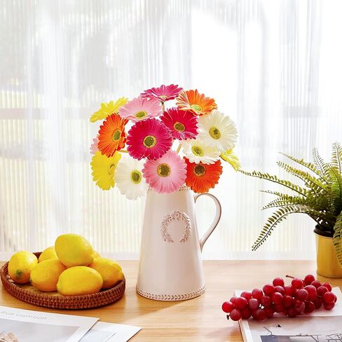 SITUMEIZI 15Pcs Artificial Gerbera Daisies Flowers Fake Daisy Faux Mums Daisy Flower 15 Inch for Home Kitchen Decor (White,Pink,Yellow,Orange,Rose) in Saudi Arabia