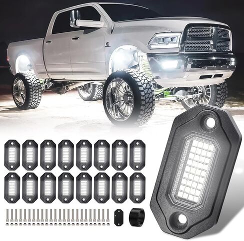 12Pods Pure White LED Rock Lights, Aluminum Housing Rocklights Truck, Each Rock Light Comes with a 15-Foot Extension Cord, for Pickup Trucks SUV UTV ATV RZR Car Boats in Saudi Arabia