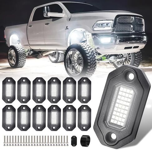12Pods Pure White LED Rock Lights, Aluminum Housing Rocklights Truck, Each Rock Light Comes with a 15-Foot Extension Cord, for Pickup Trucks SUV UTV ATV RZR Car Boats in Saudi Arabia