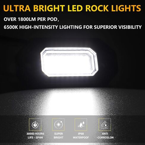 12Pods Pure White LED Rock Lights, Aluminum Housing Rocklights Truck, Each Rock Light Comes with a 15-Foot Extension Cord, for Pickup Trucks SUV UTV ATV RZR Car Boats in Saudi Arabia