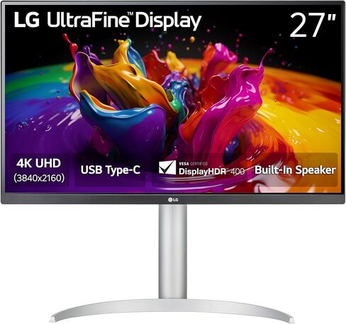 LG 27UP650K-W 27-inch Ultrafine 4K UHD (3840 x 2160) IPS Computer Monitor, 60Hz, 5ms, DisplayHDR 400, Reader Mode, Flicker Safe, HDMI, DisplayPort, Tilt/Height/Pivot Adjustable Stand, White in Kuwait