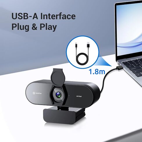 4K Webcam for PC with Tripod, PDAF Autofocus, 1080P@60FPS, 79° FOV, Low Distortion, 2 Noise Reduction Mics, Privacy Cover, Plug&Play, PC Camera for Skype, Teams, Zoom, NewEye 62 Kit in Kuwait