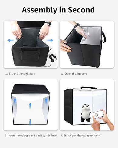 Glendan Photo Light Box Photography: 14"x10" Portable Photo Box with 112 LED Dimmable Lights - Folding Small Photo Booth Studio Box with 12 Color Backdrops for Jewelry Small Items Product Photography in Kuwait